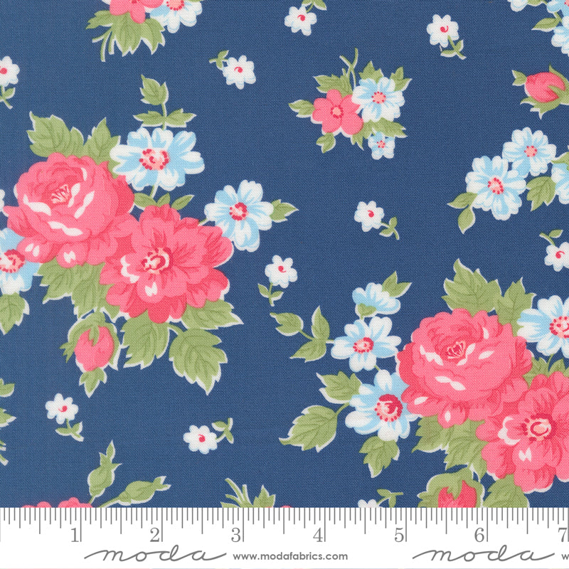 A Cat Named Stitch Blooming Florals Cabbage Rose Sea - 55340 14 - by Camille Roskelley for Moda