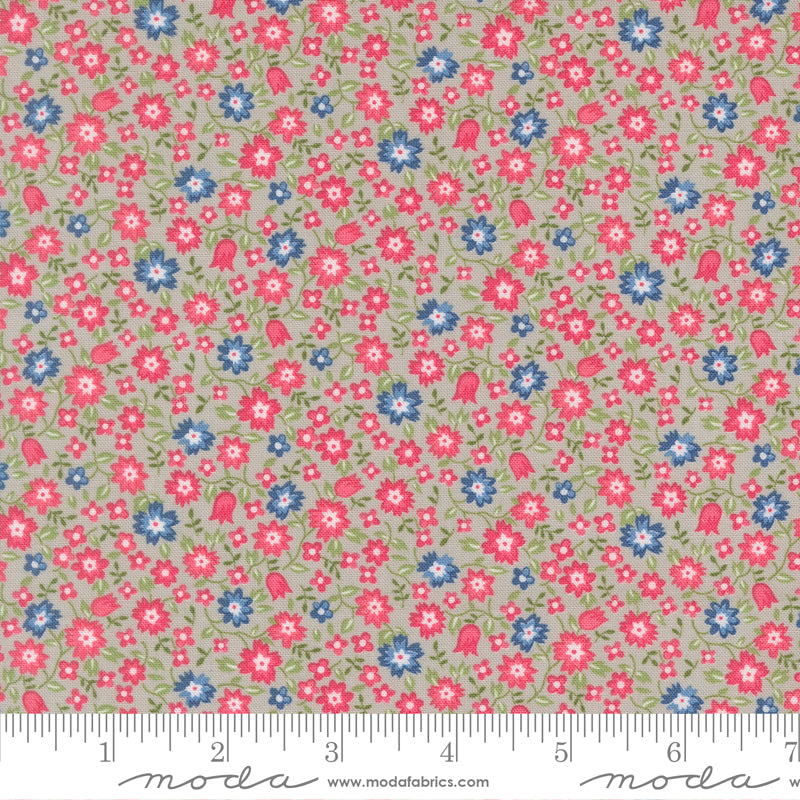 A Cat Named Stitch Lucky Small Floral Grey - 55342 15 - by Camille Roskelley for Moda