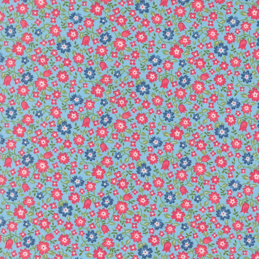 A Cat Named Stitch Lucky Small Floral Sky - 55342 12 - by Camille Roskelley for Moda