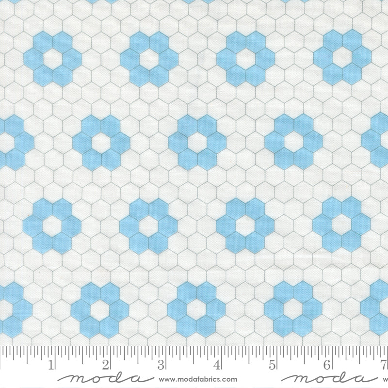 A Cat Named Stitch Hexagons Cream Sky- 55343 22 - by Camille Roskelley for Moda