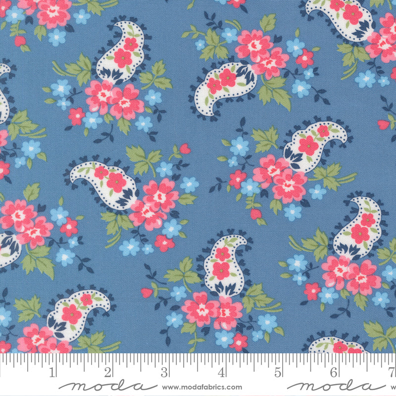 A Cat Named Stitch Sweet Paisley Floral Blue - 55346 13 - by Camille Roskelley for Moda