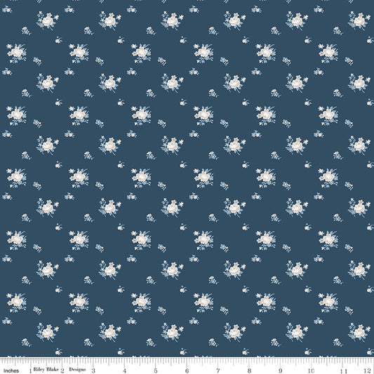 Serenity Blues Delicate Roses Navy Yardage by Gerri Robinson for Riley Blake Designs