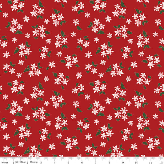 Mistletoe & Holly Floral Barn Red