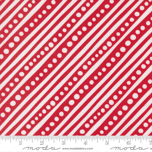 Snow Time - Dotted Bias Stripe Poinsettia Red - 22504 14 by Me and My Sister Designs for Moda