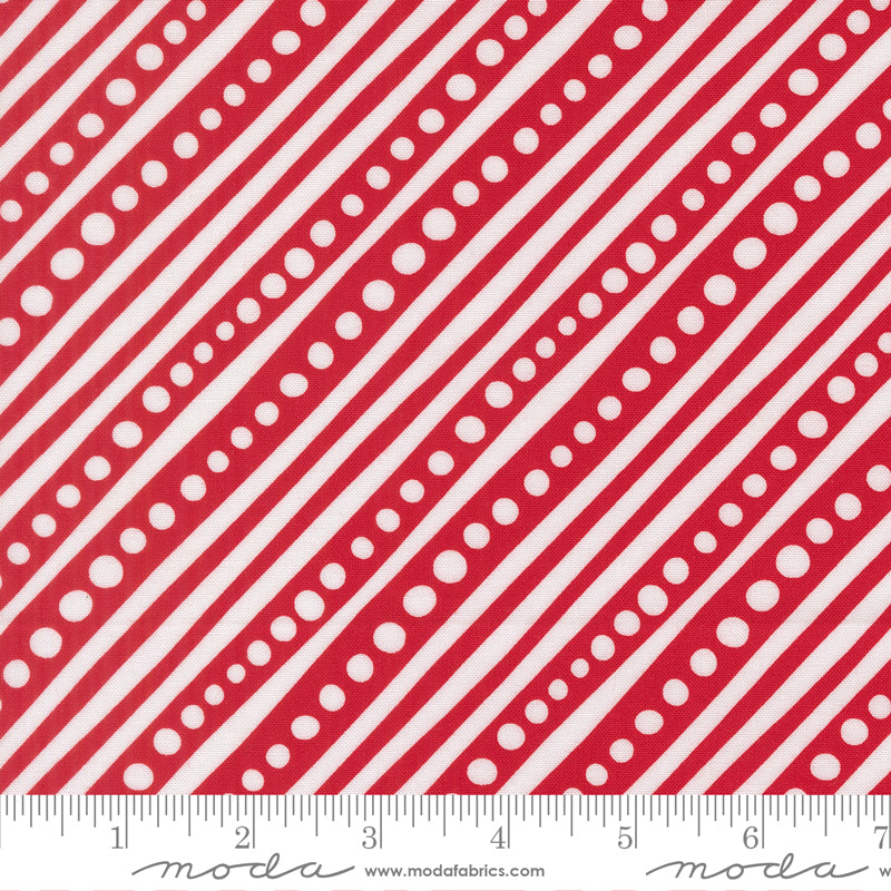 Snow Time - Dotted Bias Stripe Poinsettia Red - 22504 14 by Me and My Sister Designs for Moda