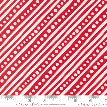 Snow Time - Dotted Bias Stripe Poinsettia Red - 22504 14 by Me and My Sister Designs for Moda