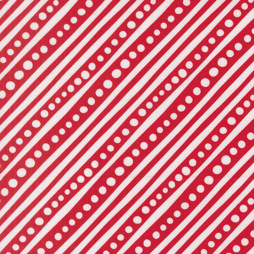 Snow Time - Dotted Bias Stripe Poinsettia Red - 22504 14 by Me and My Sister Designs for Moda