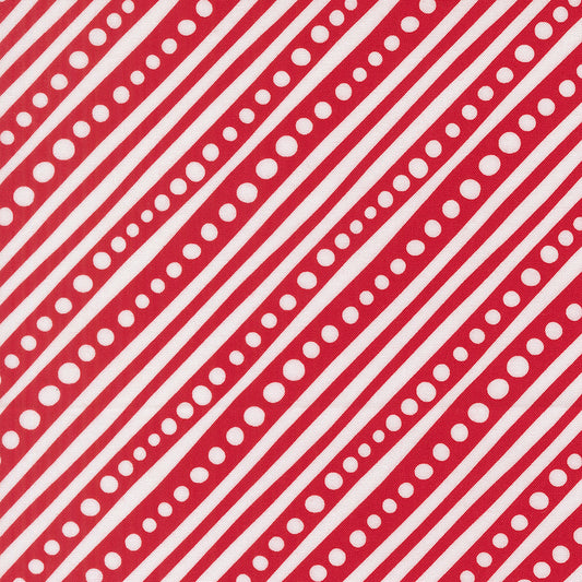 Snow Time - Dotted Bias Stripe Poinsettia Red - 22504 14 by Me and My Sister Designs for Moda