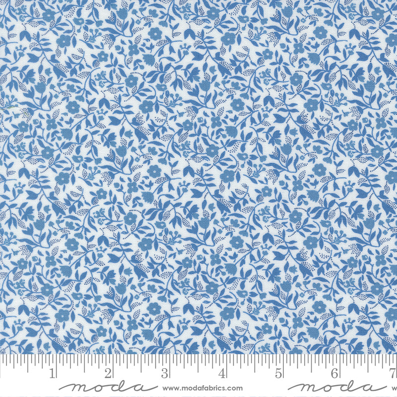 Blueprint Frolic Florals White Blue - 55335 11 by Camille Roskelley for Moda