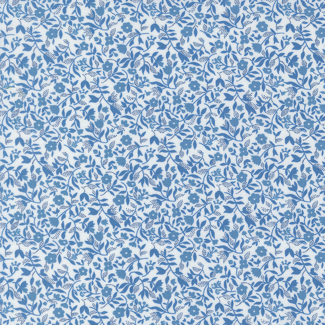 Blueprint Frolic Florals White Blue - 55335 11 by Camille Roskelley for Moda