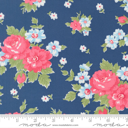 A Cat Named Stitch Blooming Florals Cabbage Rose Sea - 55340 14  - by Camille Roskelley for Moda