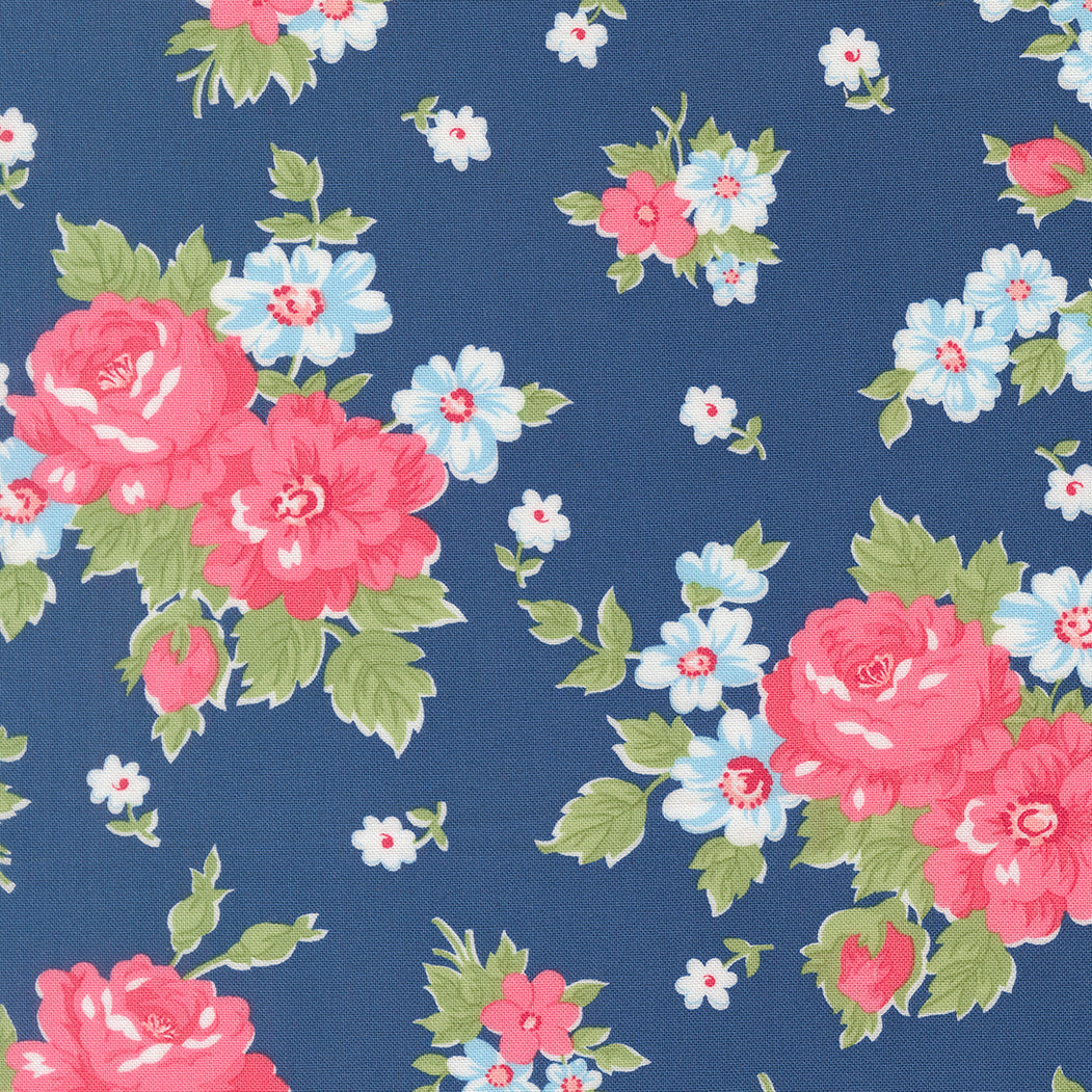 A Cat Named Stitch Blooming Florals Cabbage Rose Sea - 55340 14  - by Camille Roskelley for Moda