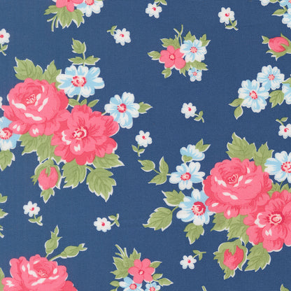 A Cat Named Stitch Blooming Florals Cabbage Rose Sea - 55340 14  - by Camille Roskelley for Moda