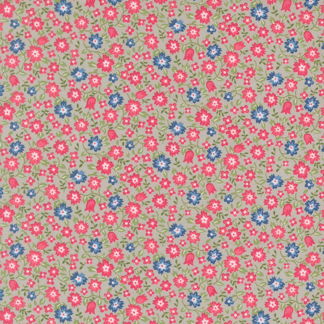 A Cat Named Stitch Lucky Small Floral Grey - 55342 15  - by Camille Roskelley for Moda
