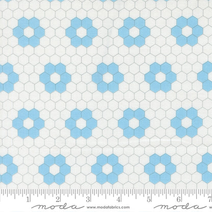 A Cat Named Stitch Hexagons Cream Sky- 55343 22  - by Camille Roskelley for Moda