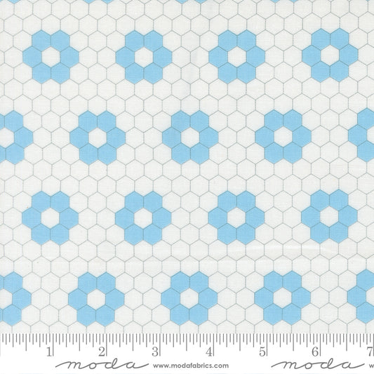 A Cat Named Stitch Hexagons Cream Sky- 55343 22  - by Camille Roskelley for Moda