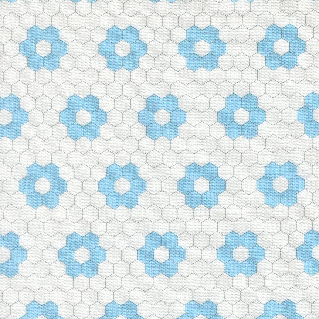 A Cat Named Stitch Hexagons Cream Sky- 55343 22  - by Camille Roskelley for Moda