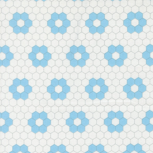 A Cat Named Stitch Hexagons Cream Sky- 55343 22  - by Camille Roskelley for Moda