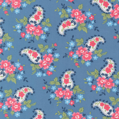 A Cat Named Stitch Sweet Paisley Floral Blue  - 55346 13  - by Camille Roskelley for Moda