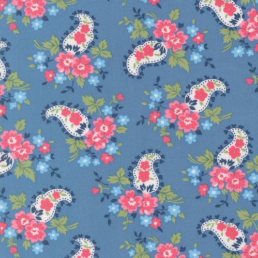 A Cat Named Stitch Sweet Paisley Floral Blue  - 55346 13  - by Camille Roskelley for Moda