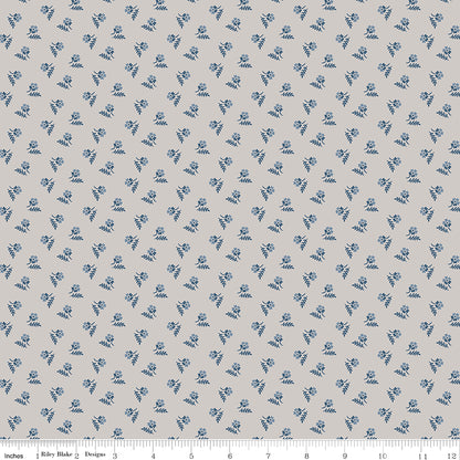 Serenity Blues Tiny Floral Taupe Yardage by Gerri Robinson for Riley Blake Designs
