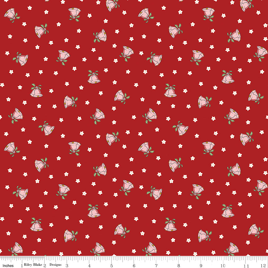 Mistletoe & Holly Scattered Bells Barn Red - Shipping Late June