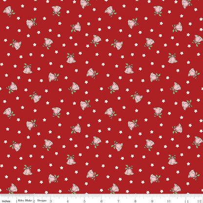 Mistletoe & Holly Scattered Bells Barn Red - Shipping Late June