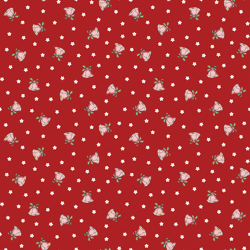 Mistletoe & Holly Scattered Bells Barn Red - Shipping Late June