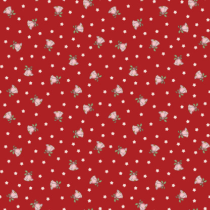 Mistletoe & Holly Scattered Bells Barn Red - Shipping Late June